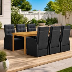 Outdoor Dining Set 7 Piece Garden Furniture Black Table Chairs Cushions