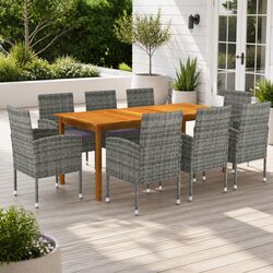 9 Piece Outdoor Garden Dining Set Grey Acacia Wood Chairs Table Patio Furniture