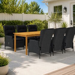 7 Piece Garden Dining Set: Acacia Wood and Steel Frames
