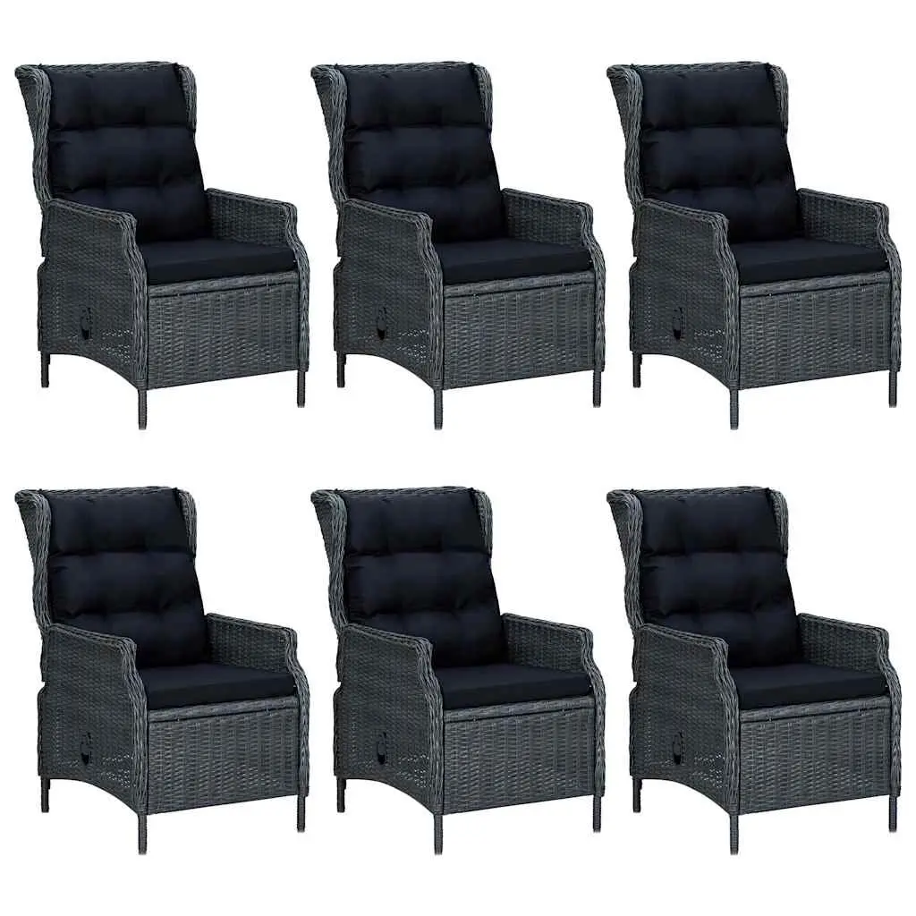7 Piece Outdoor Dining Set Dark Grey Acacia Wood Table and Steel Frame Chairs with Cushions and Adjustable Backrests