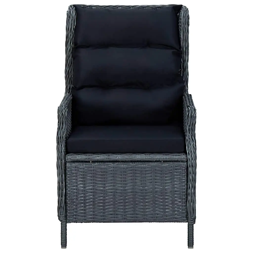 7 Piece Outdoor Dining Set Dark Grey Acacia Wood Table and Steel Frame Chairs with Cushions and Adjustable Backrests