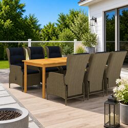 7 Piece Garden Dining Set: Brown Acacia Wood & Chairs