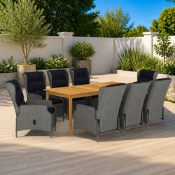 9 Piece Garden Dining Set: 1 Acacia Wood Table & 8 Chairs