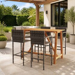 5 Piece Grey Garden Bar Set with Sturdy Table & Stools