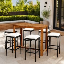 Garden Bar Set 7 Piece Outdoor Furniture Black Patio Stool Table with Cushions
