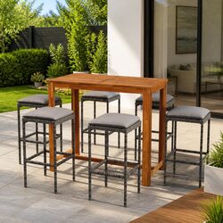 Detailed Specs: 7 Piece Garden Bar Set with Cushions