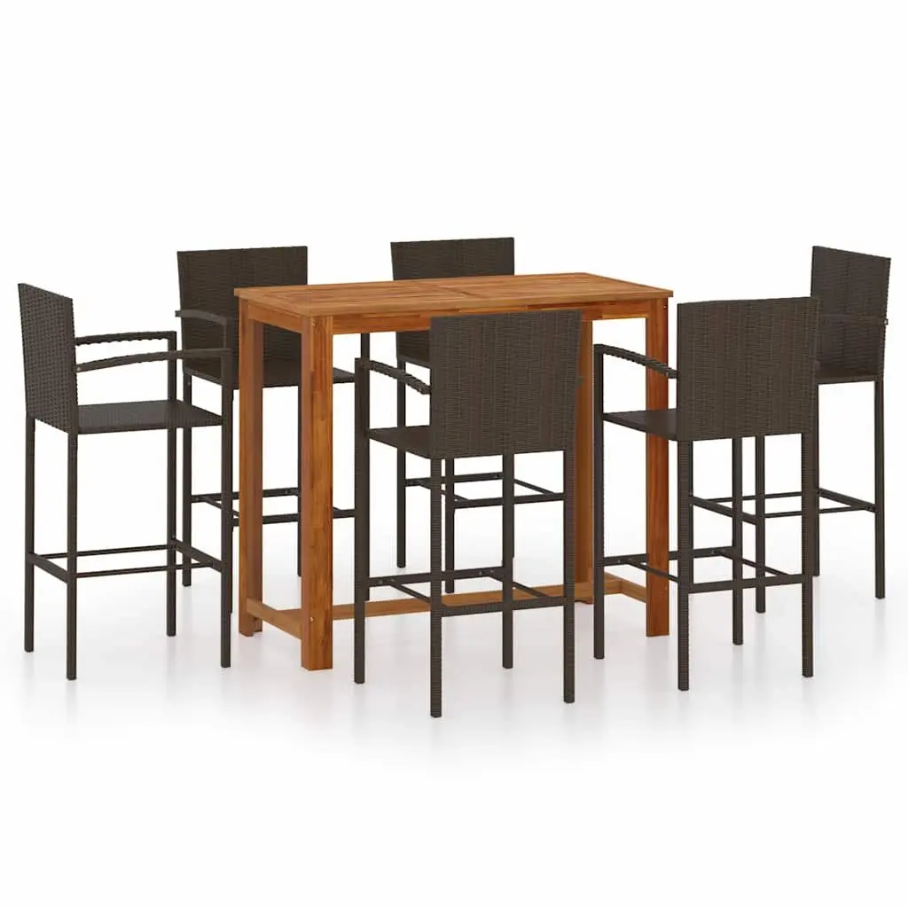 Garden Bar Set Outdoor Furniture Patio 7 Piece Brown
