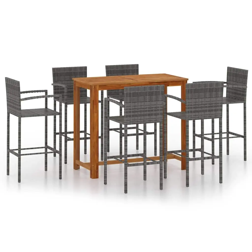 7 Piece Garden Bar Set with Acacia Wood Table and Stools