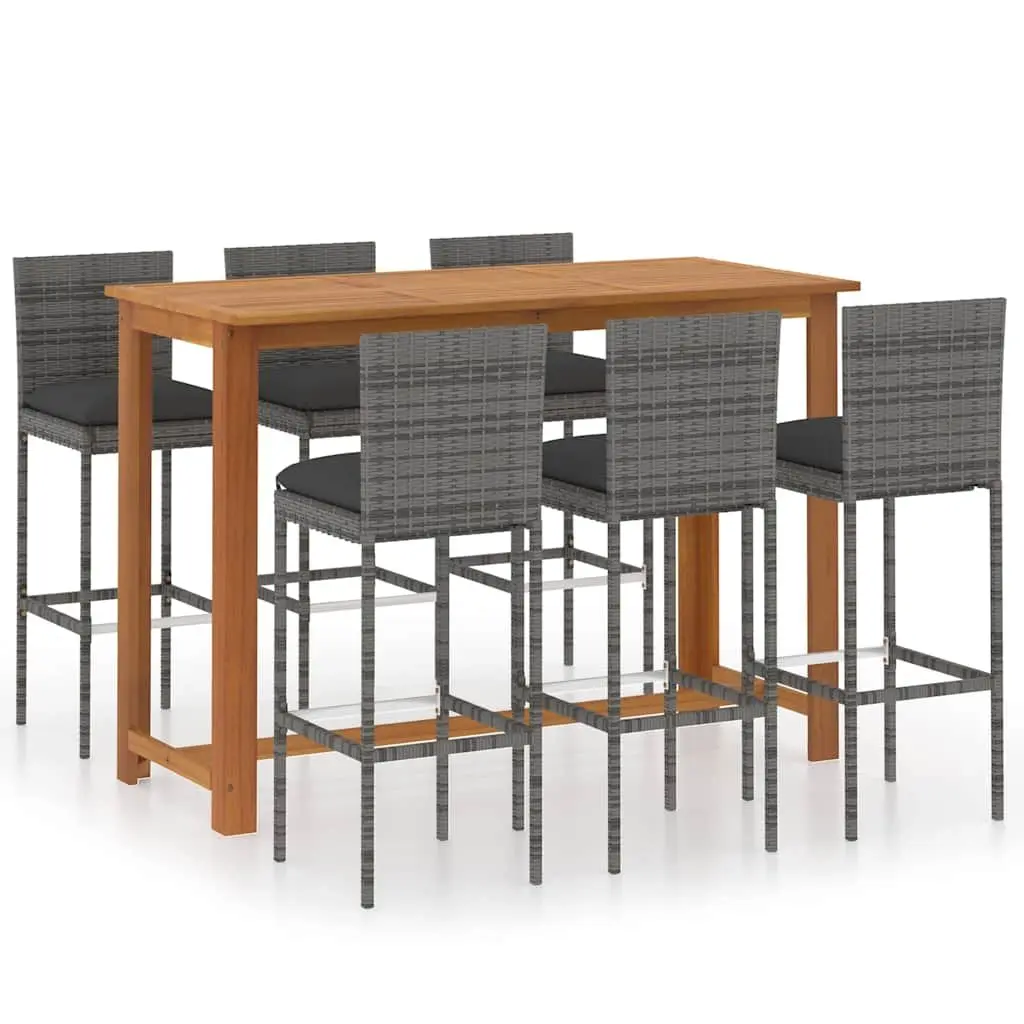 Garden Bar Set 7 Piece Outdoor Patio Furniture Grey Stools Table Cushions