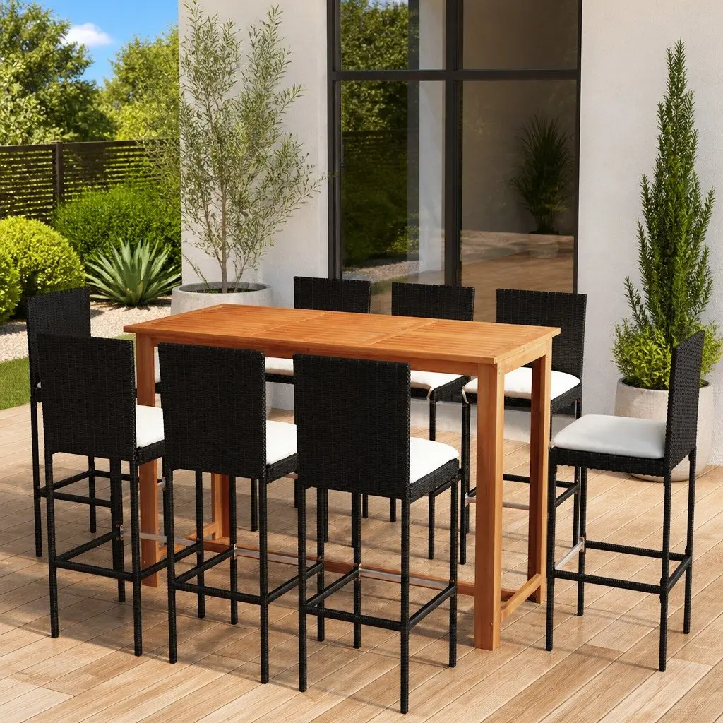 Garden Bar Set Outdoor Patio Furniture 9 Piece Black