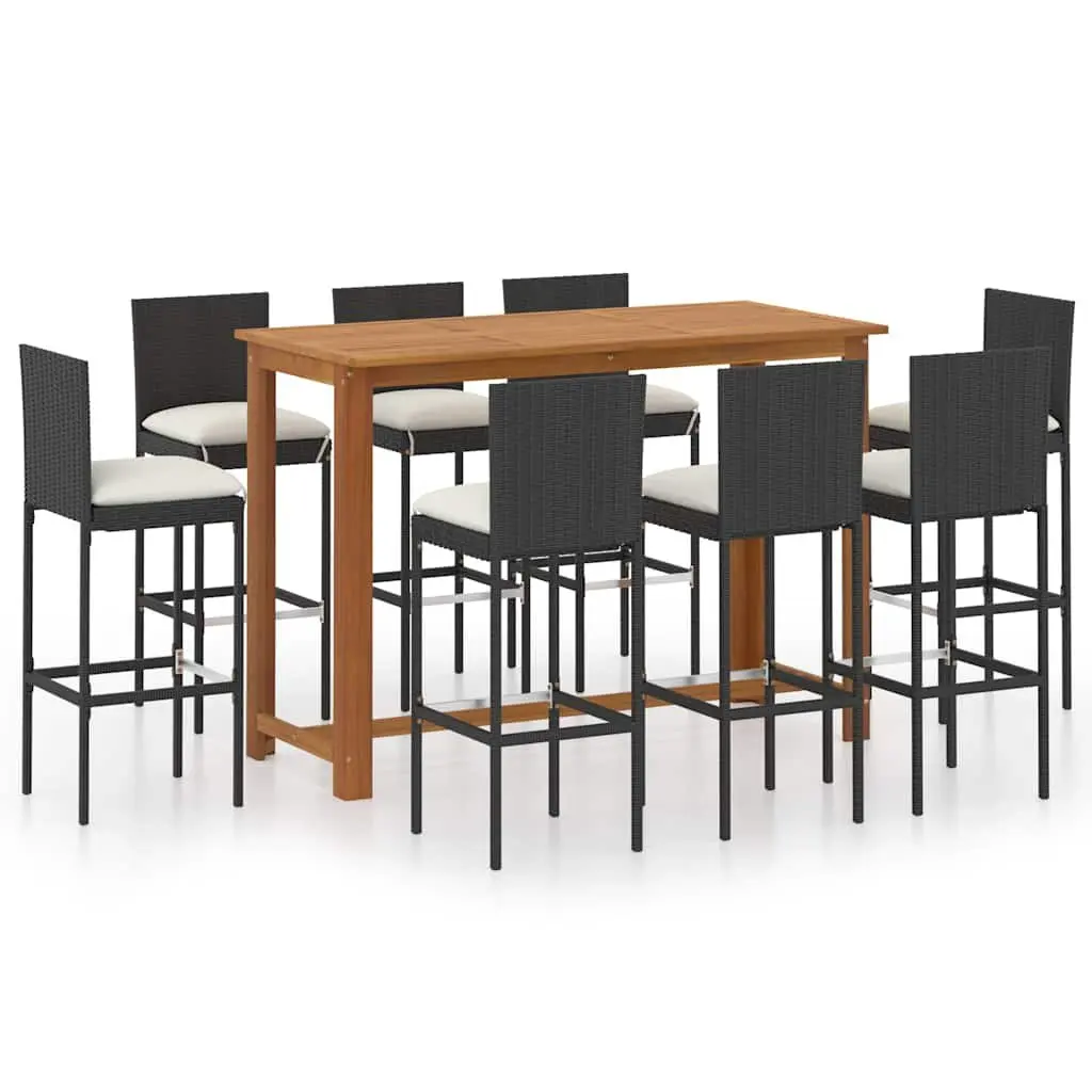 Garden Bar Set Outdoor Patio Furniture 9 Piece Black