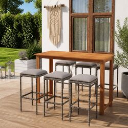 7-Piece Outdoor Bar Set: Grey Acacia Wood and Cushions