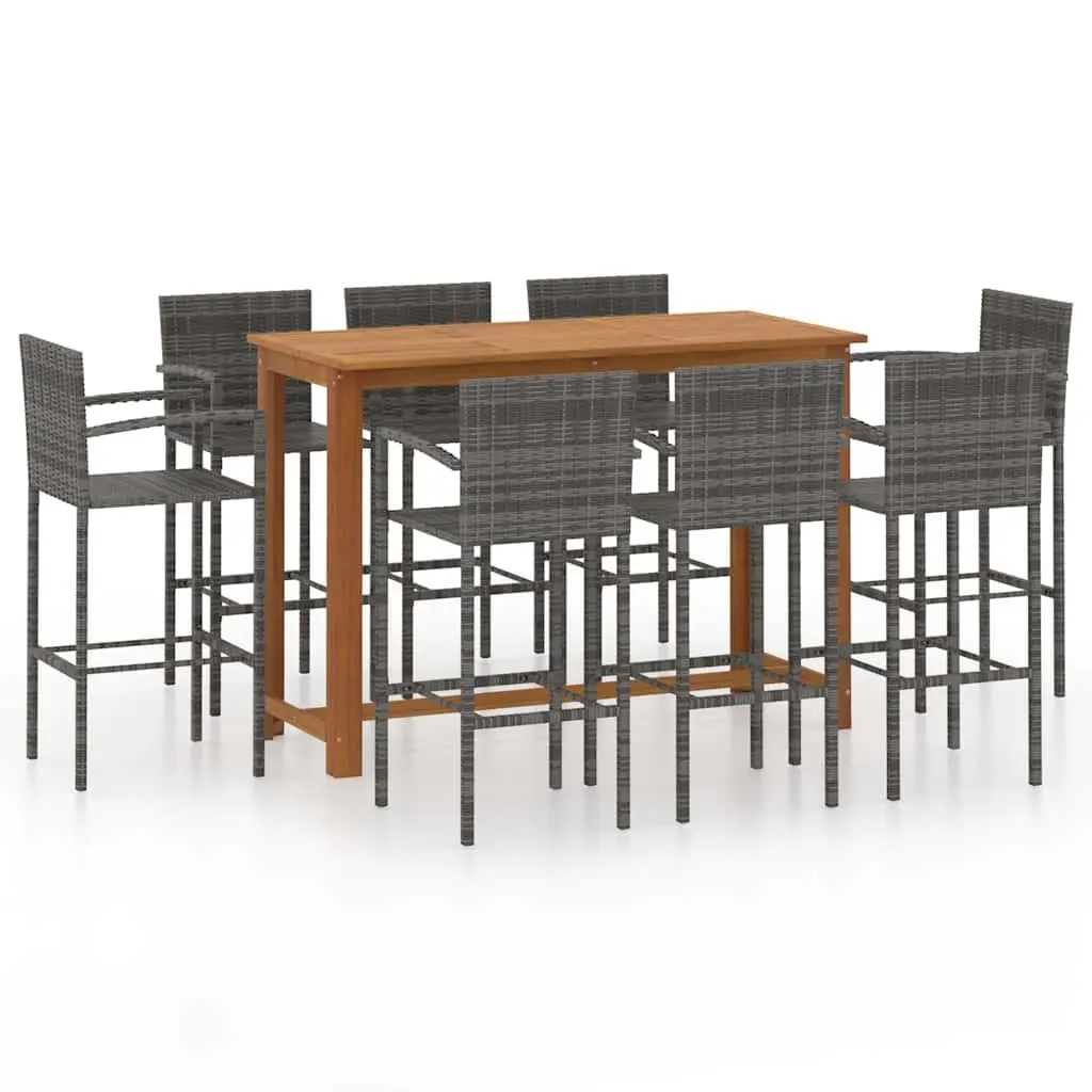 Outdoor Patio Furniture Set 9 Piece Grey Dining Table and Bar Stools for Garden Use