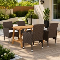 5-Piece Garden Dining Set: Brown Acacia Wood & Steel Frame