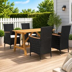 5 Piece Garden Dining Set: Solid Wood and Steel Construction