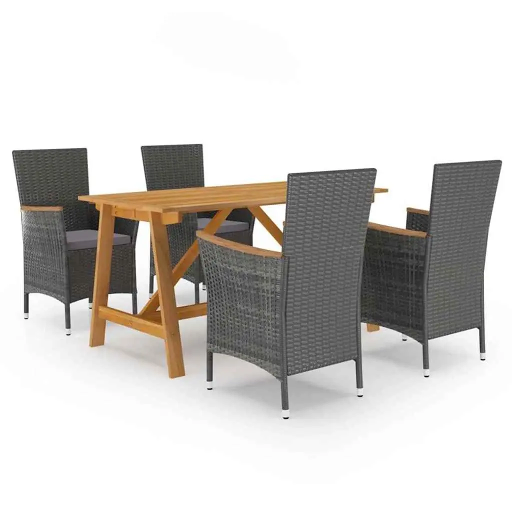 5 Piece Outdoor Dining Set Grey Garden Table Chairs Rattan Furniture Patio