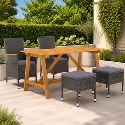 5-Piece Garden Dining Set: Acacia Wood & Rattan