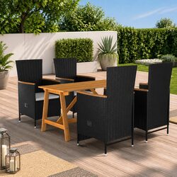 5 Piece Garden Dining Set: 1 Table, 4 Chairs in Black