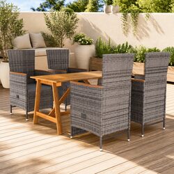5 Piece Garden Dining Set: Acacia Wood & Steel Frame