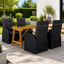 5 Piece Garden Dining Set: Acacia Wood & Steel Frame