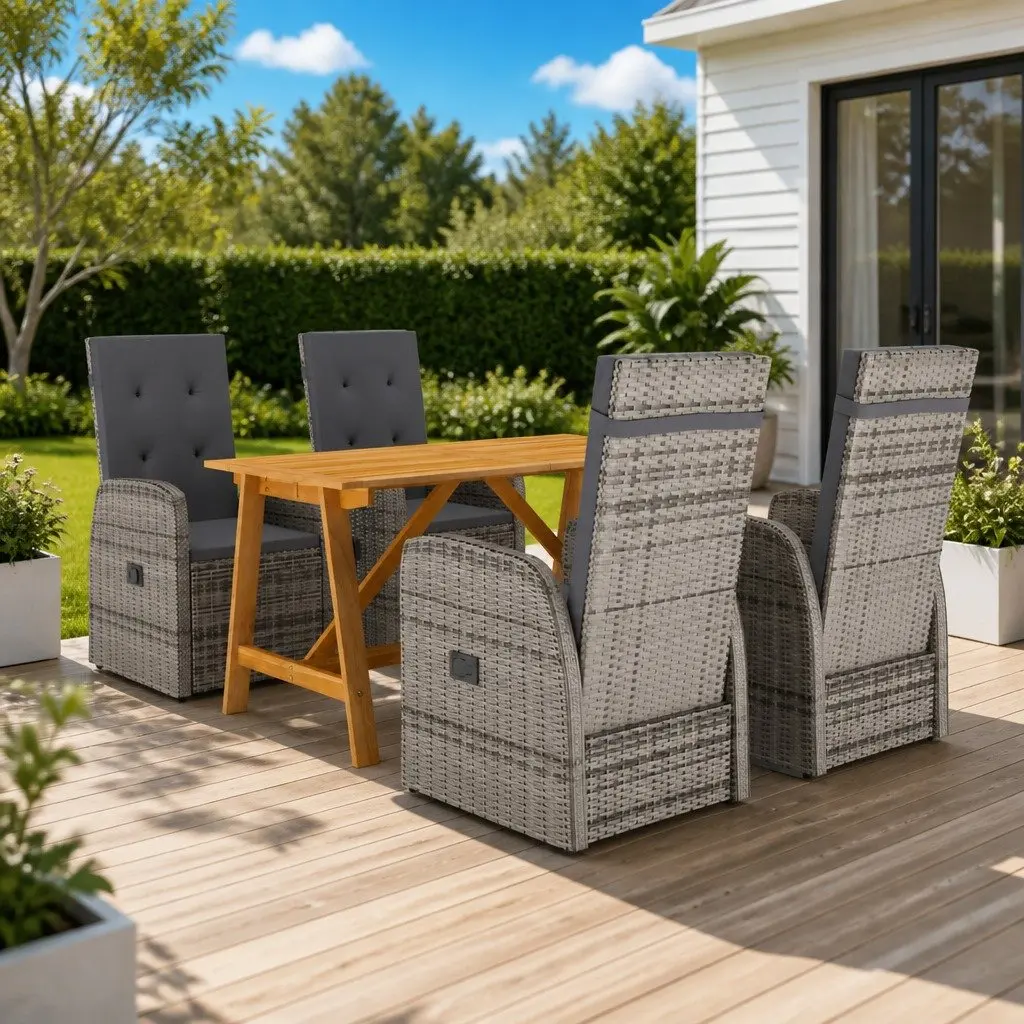 5 Piece Garden Dining Set Grey Outdoor Furniture Table Chairs Rattan