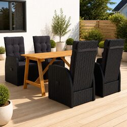 5 Piece Garden Dining Set Outdoor Table Chairs Black Rattan Furniture