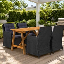 Garden Dining Set 5 Piece Outdoor Furniture Table Chairs Black Weather Resistant