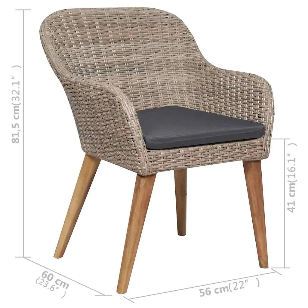 5 Piece Garden Dining Set Outdoor Use Acacia Wood Steel Frame PE Rattan