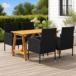 5 Piece Garden Dining Set Outdoor Table Chairs Patio Furniture Black
