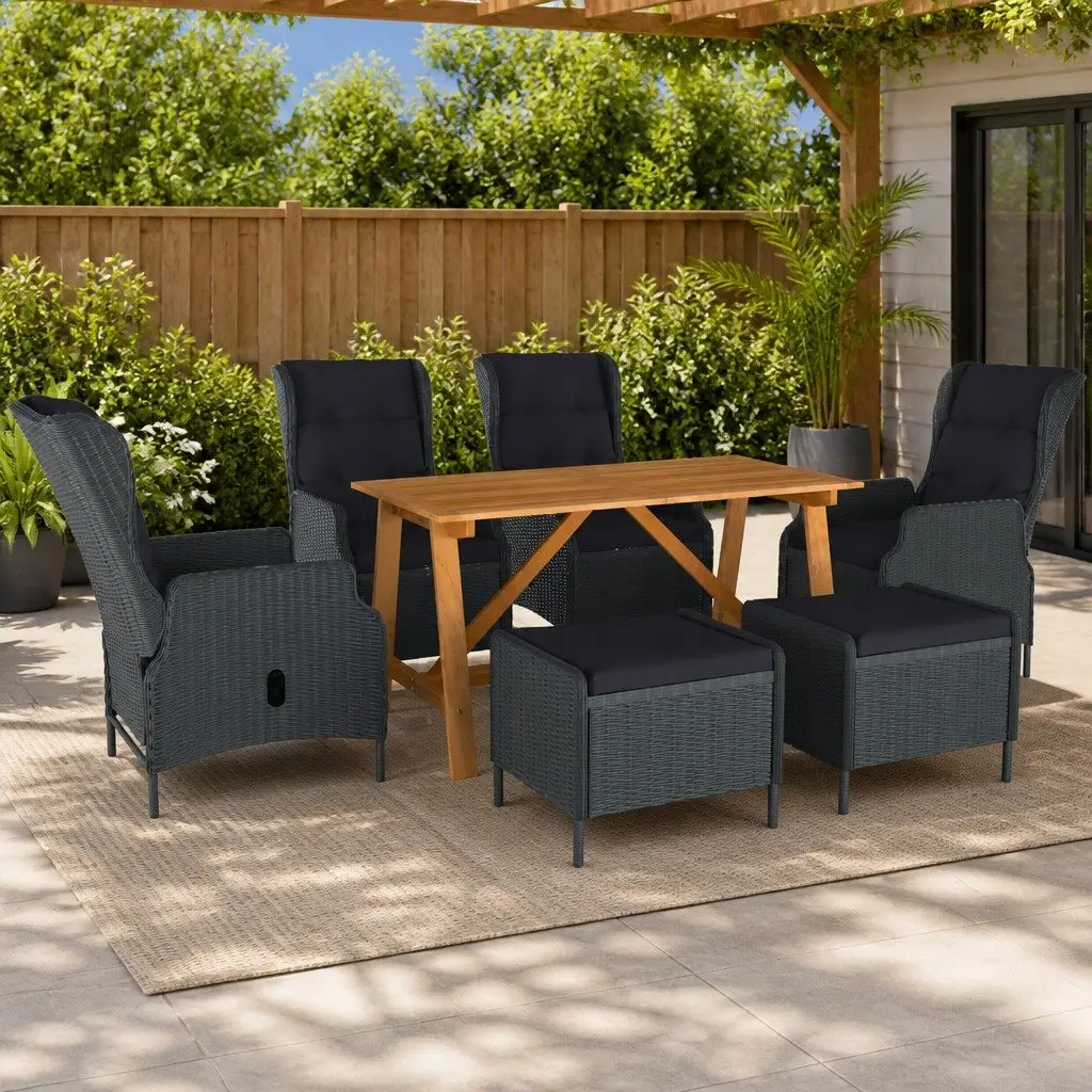 7 Piece Garden Dining Set Outdoor Use Grey