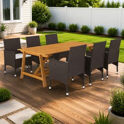 7 Piece Garden Dining Set: Acacia Wood & Steel Frame
