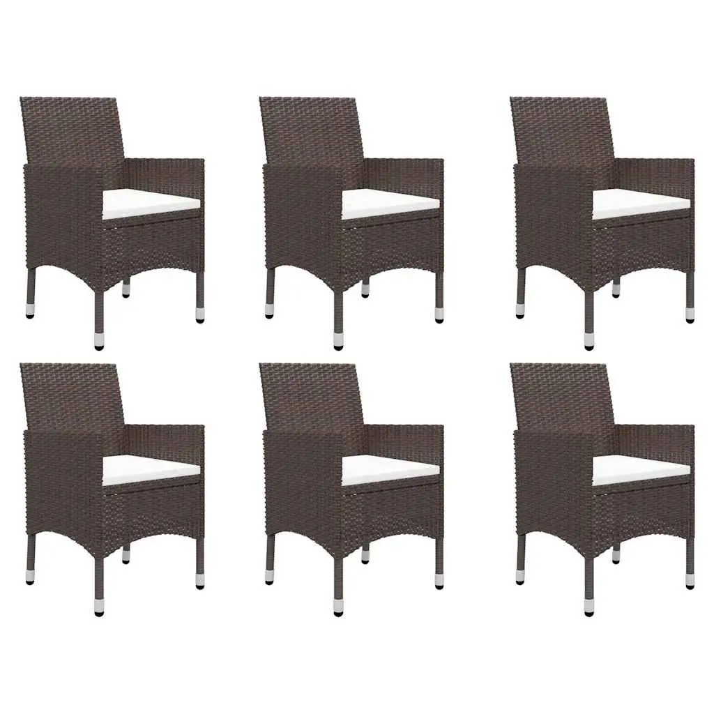 7 Piece Garden Dining Set Outdoor Use Brown Acacia Wood Steel Frame PE Rattan Chairs