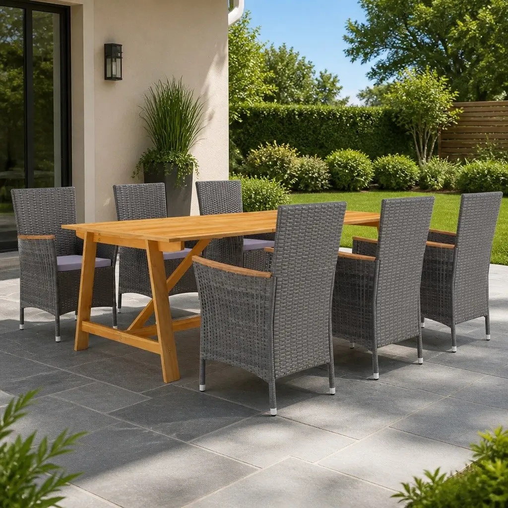 7-Piece Grey Rattan Garden Dining Set