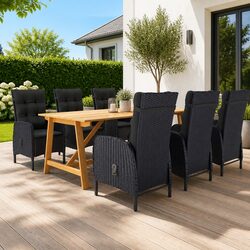 7-Piece Outdoor Dining Set: Acacia Wood Table & Rattan Chairs