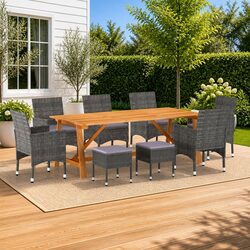 Garden Dining Set 9 Piece Outdoor Table Chairs Stools Grey Furniture