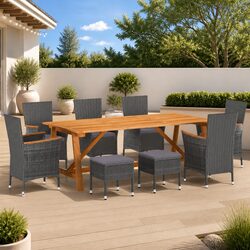 Garden Dining Set 9 Piece Outdoor Furniture Table Chairs Stools Grey