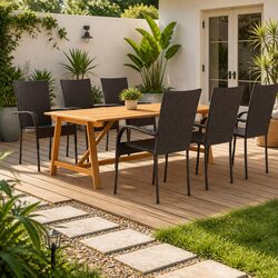 7 Piece Garden Dining Set Outdoor Furniture Table Chairs Brown Acacia Wood