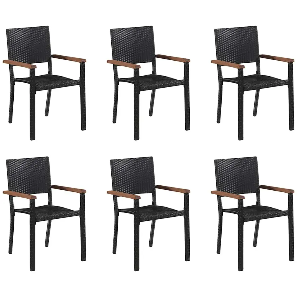 7 Piece Outdoor Dining Set for Garden Black Acacia Wood Table and Chairs