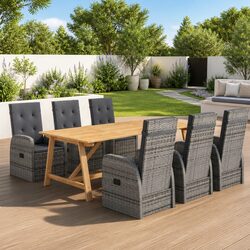 7-Piece Outdoor Dining Set: Acacia Wood Table, Rattan Chairs