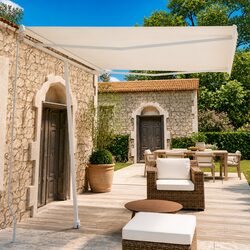 300x250 cm Manual Retractable Awning with Cream Fabric