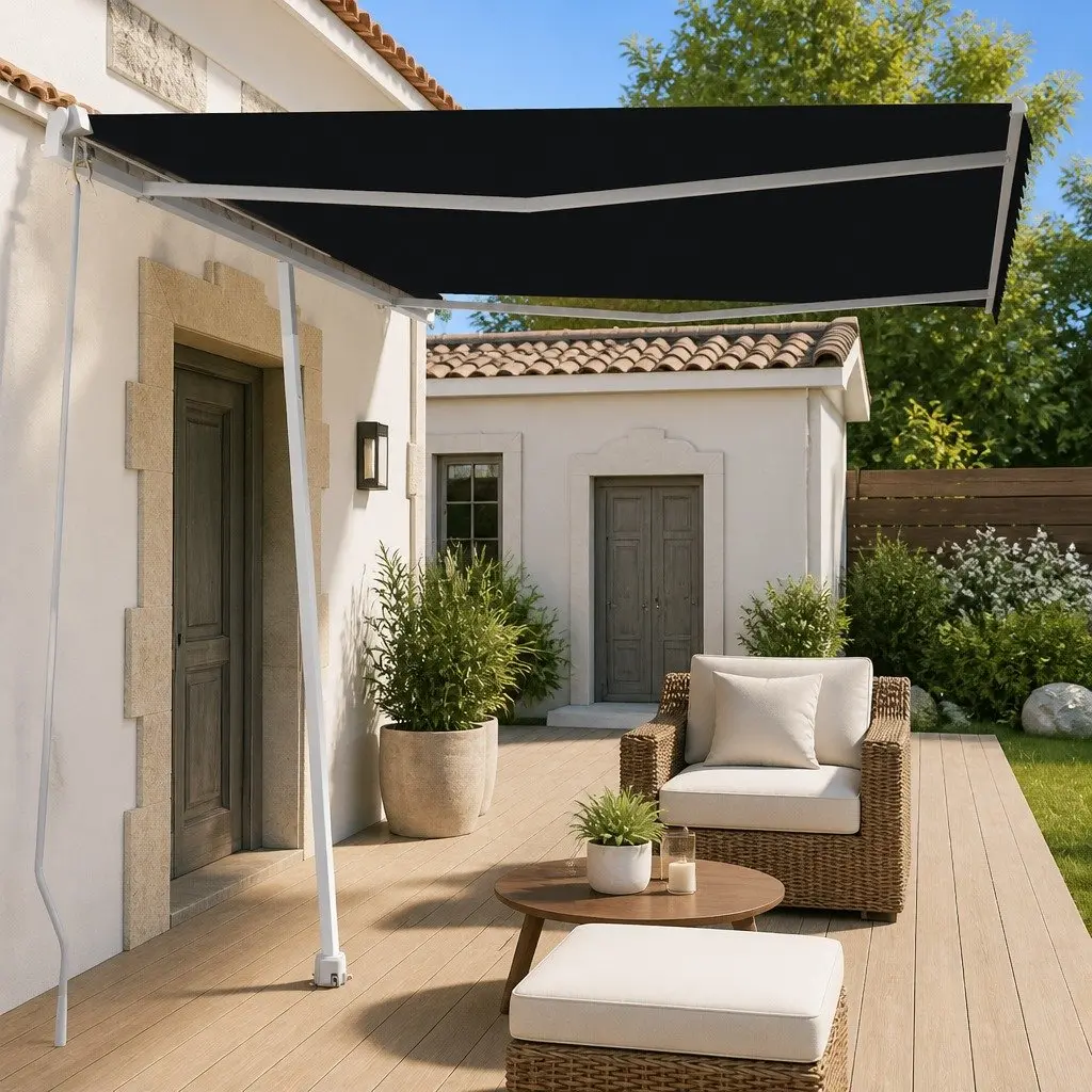 Freestanding Manual Retractable Awning Outdoor Patio 300x250 cm Anthracite