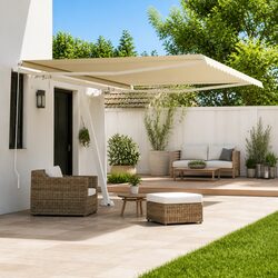 Freestanding Manual Retractable Awning 400x300 cm Outdoor Patio Shade Cream