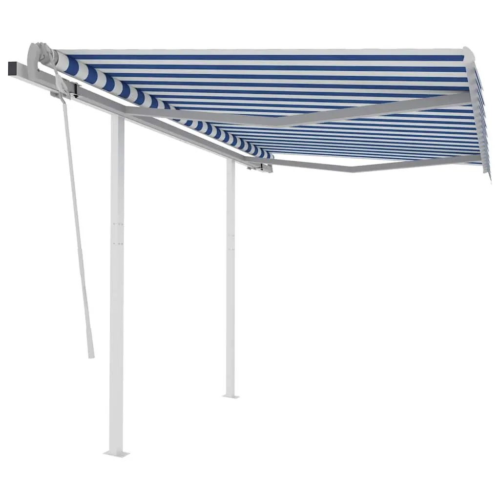 Manual Retractable Awning with Posts 3x2.5m Patio Sun Shade Blue White Outdoor