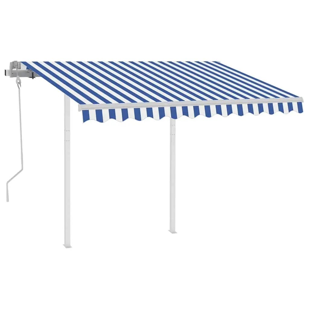 Manual Retractable Awning with Posts 3x2.5m Patio Sun Shade Blue White Outdoor