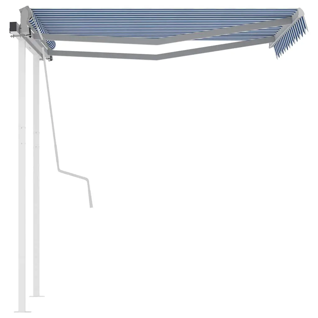 Manual Retractable Awning with Posts 3x2.5m Patio Sun Shade Blue White Outdoor