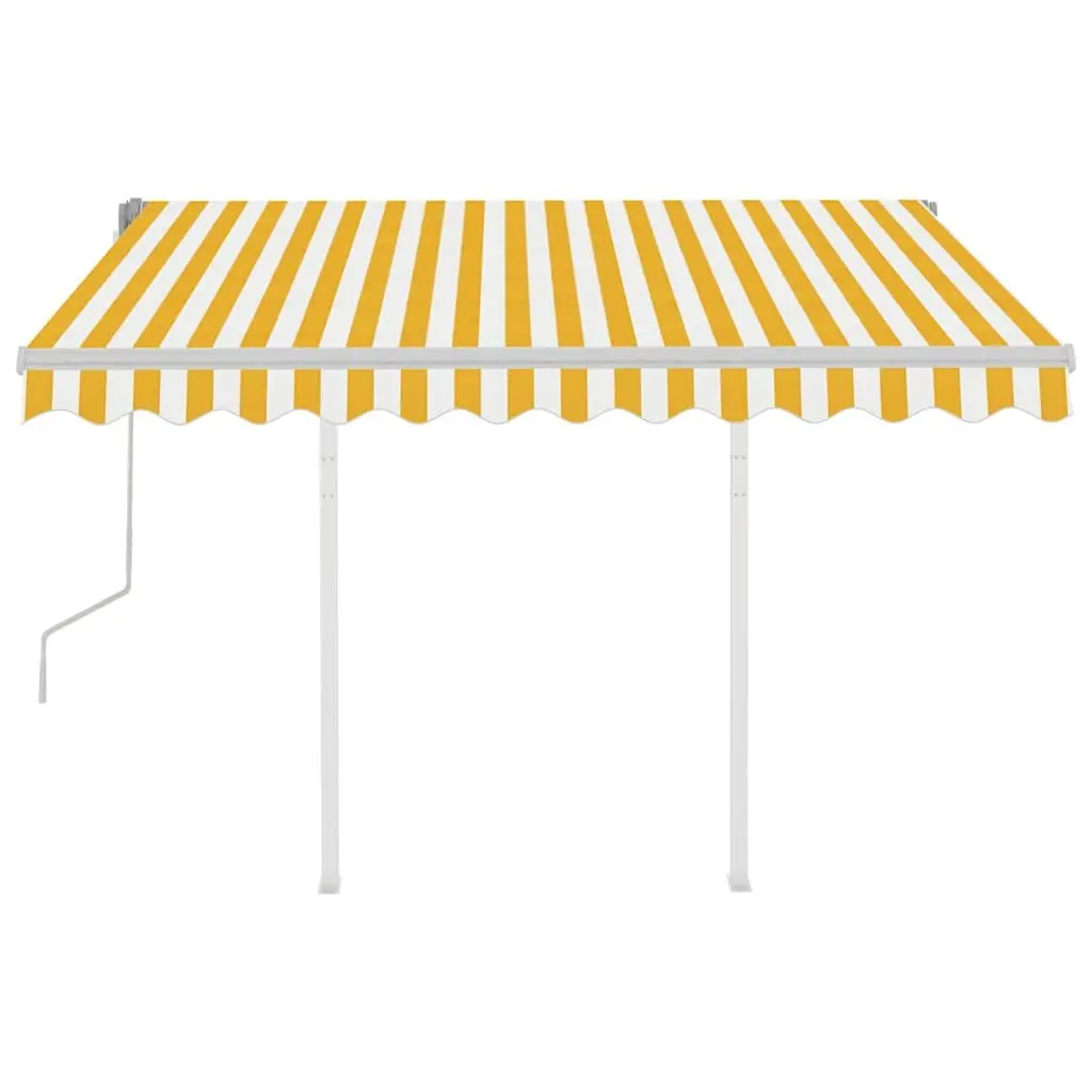Manual Retractable Awning with Posts 3x2.5m Yellow White Patio Canopy Shade