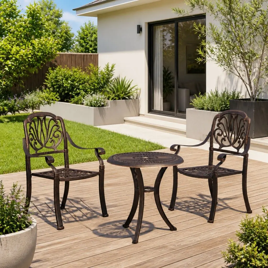 Bistro Set Outdoor Furniture Garden Seating 3 Piece Cast Aluminium Table Chairs Bronze