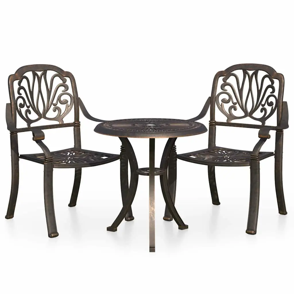 Bistro Set Outdoor Furniture Garden Seating 3 Piece Cast Aluminium Table Chairs Bronze