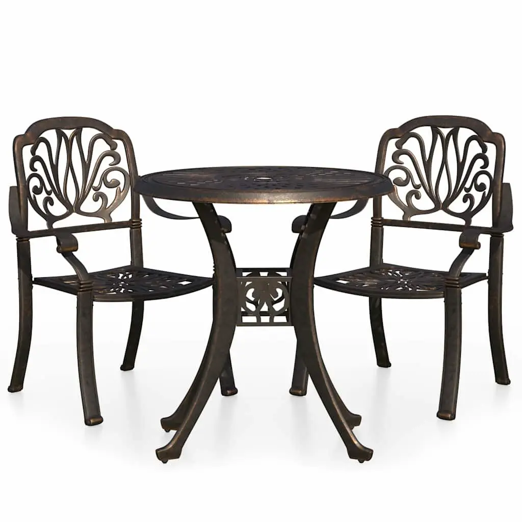 3 Piece Bistro Set Outdoor Garden Furniture Cast Aluminium Bronze Chairs Table