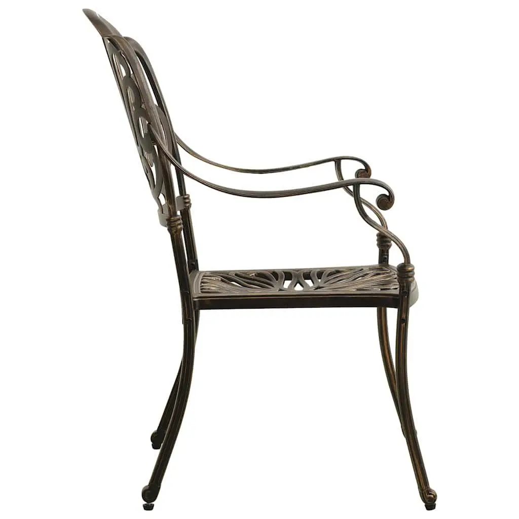 3 Piece Bistro Set Outdoor Garden Patio Cast Aluminium Brown Table Chairs